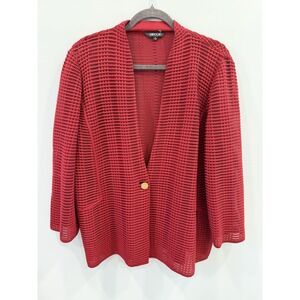Misook Red Textured Knit Jacket Gold Button Striped Large Sweater